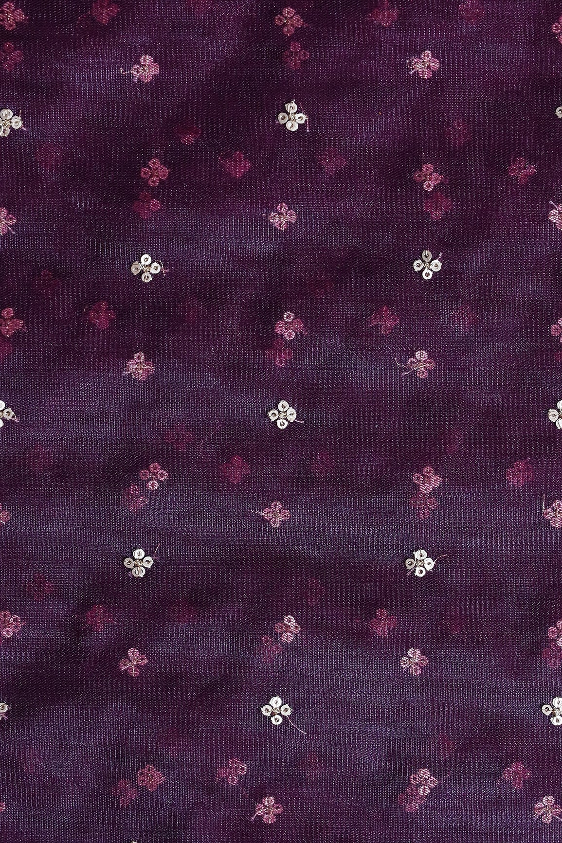 AIzaSyBcstauz-XMPRhEY21AUzeo032pxrXB5Ug - Gold Sequins Small Motif Embroidery Work On Wine Soft Net Fabric