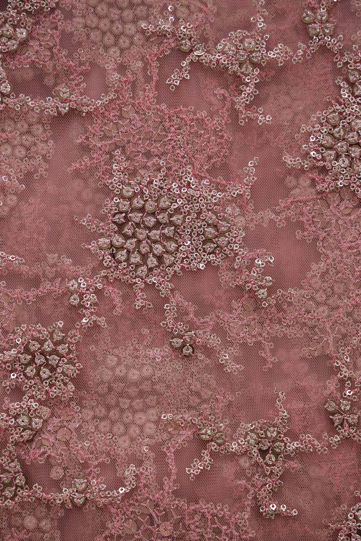 AIzaSyBcstauz-XMPRhEY21AUzeo032pxrXB5Ug - Gold Sequins with Baby Pink Thread Work Embroidery On Baby Pink Soft Net Fabric