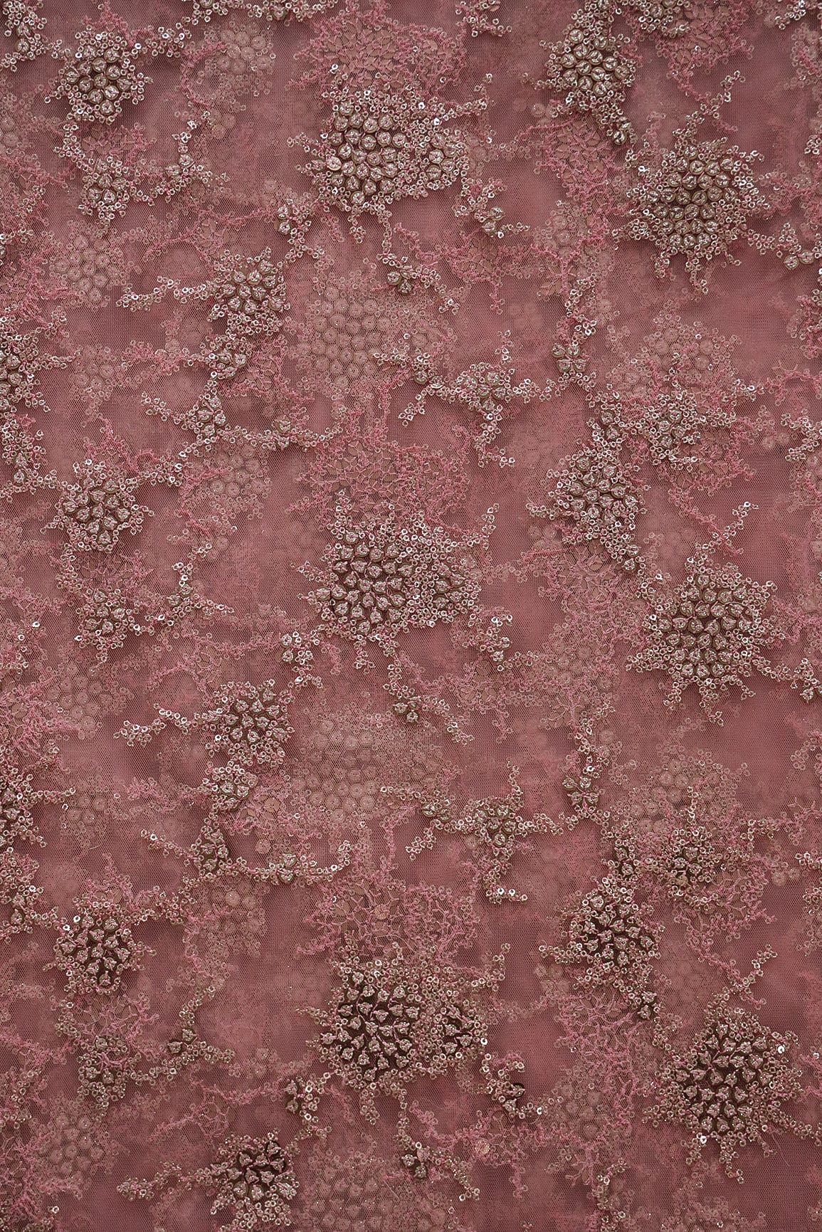 AIzaSyBcstauz-XMPRhEY21AUzeo032pxrXB5Ug - Gold Sequins with Baby Pink Thread Work Embroidery On Baby Pink Soft Net Fabric