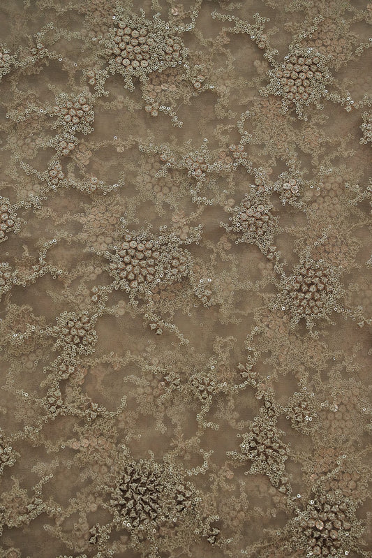 AIzaSyBcstauz-XMPRhEY21AUzeo032pxrXB5Ug - Gold Sequins with Beige Thread Work Embroidery On Beige Soft Net Fabric