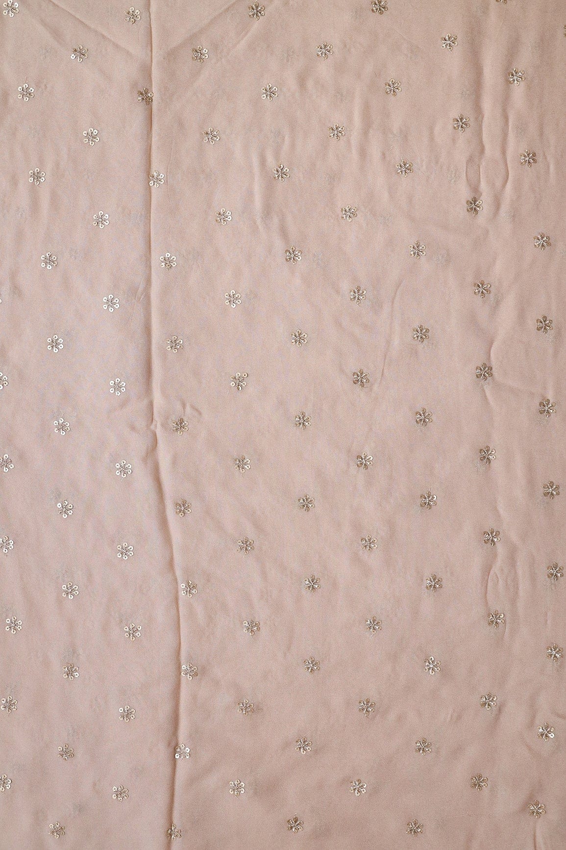 AIzaSyBcstauz-XMPRhEY21AUzeo032pxrXB5Ug - Gold Sequins With Gold Zari Beautiful Small Motif Embroidery On Beige Viscose Georgette Fabric