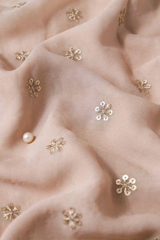 AIzaSyBcstauz-XMPRhEY21AUzeo032pxrXB5Ug - Gold Sequins With Gold Zari Beautiful Small Motif Embroidery On Beige Viscose Georgette Fabric