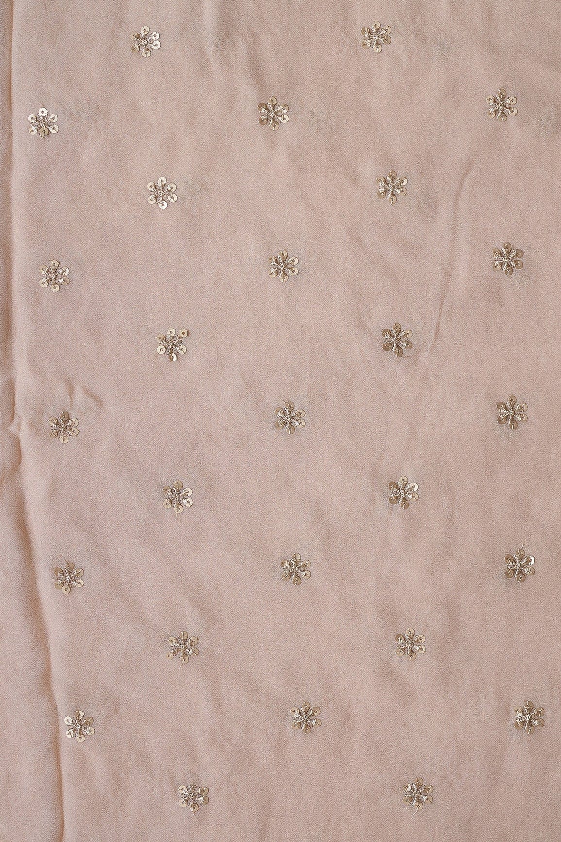 AIzaSyBcstauz-XMPRhEY21AUzeo032pxrXB5Ug - Gold Sequins With Gold Zari Beautiful Small Motif Embroidery On Beige Viscose Georgette Fabric