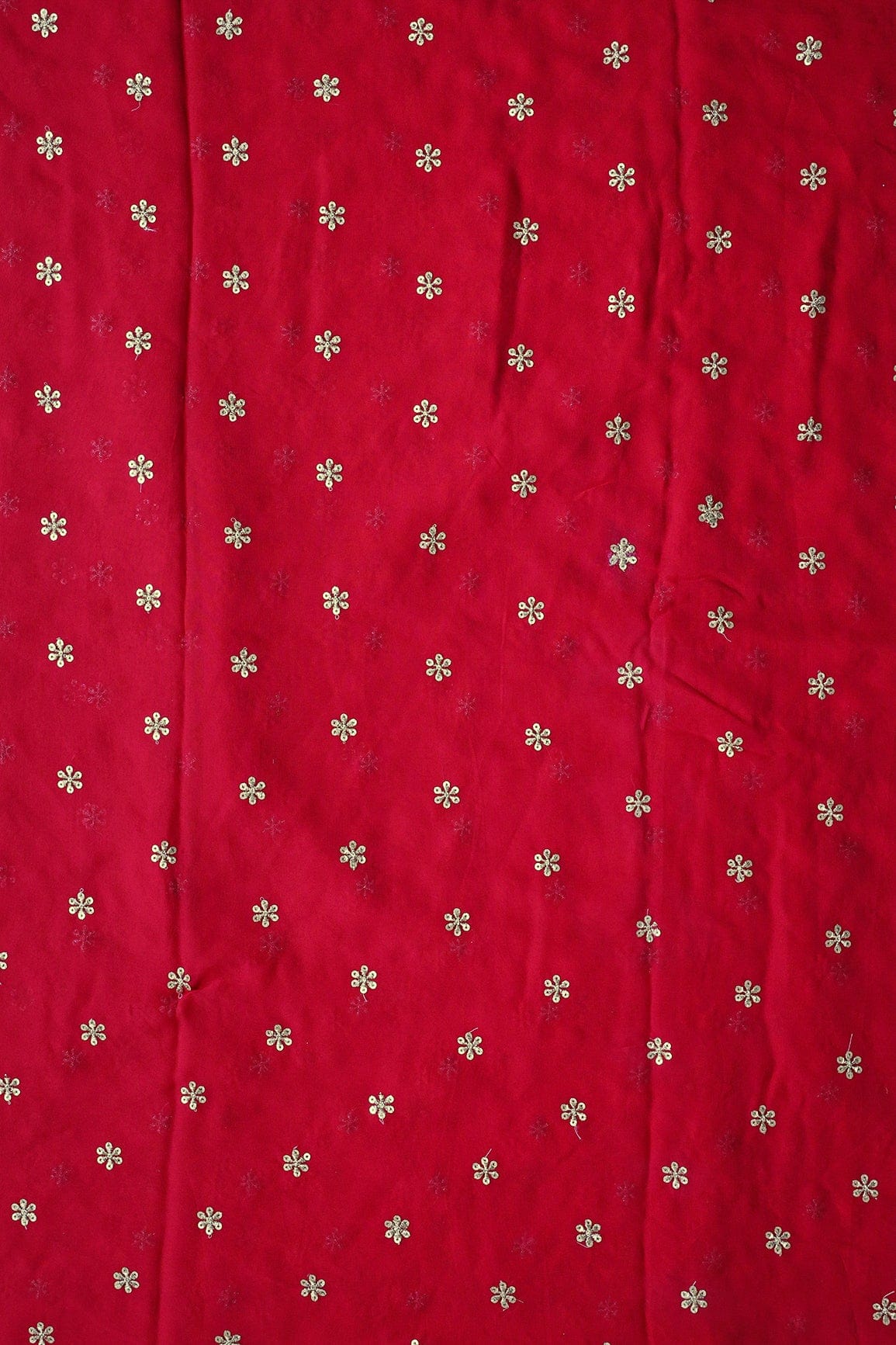 AIzaSyBcstauz-XMPRhEY21AUzeo032pxrXB5Ug - Gold Sequins With Gold Zari Beautiful Small Motif Embroidery On Red Viscose Georgette Fabric