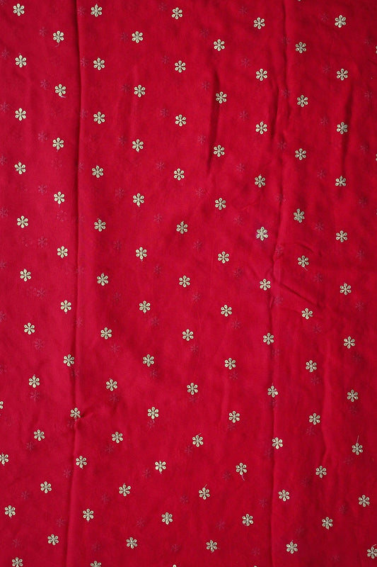 AIzaSyBcstauz-XMPRhEY21AUzeo032pxrXB5Ug - Gold Sequins With Gold Zari Beautiful Small Motif Embroidery On Red Viscose Georgette Fabric