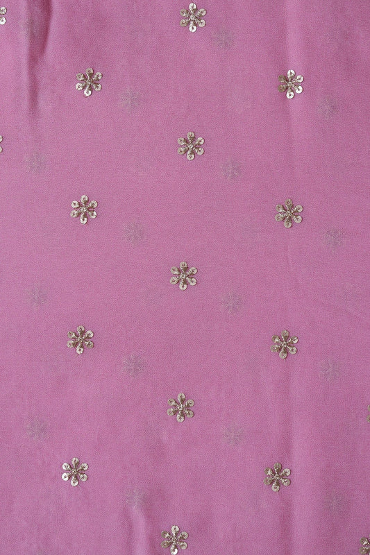 AIzaSyBcstauz-XMPRhEY21AUzeo032pxrXB5Ug - Gold Sequins With Gold Zari Beautiful Small Motif Embroidery On Thulian Pink Viscose Georgette Fabric
