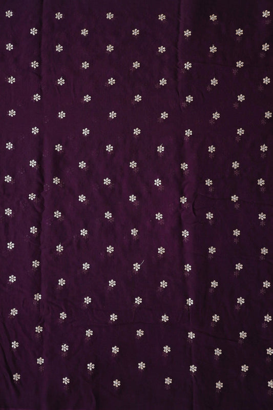 AIzaSyBcstauz-XMPRhEY21AUzeo032pxrXB5Ug - Gold Sequins With Gold Zari Beautiful Small Motif Embroidery On Wine Viscose Georgette Fabric