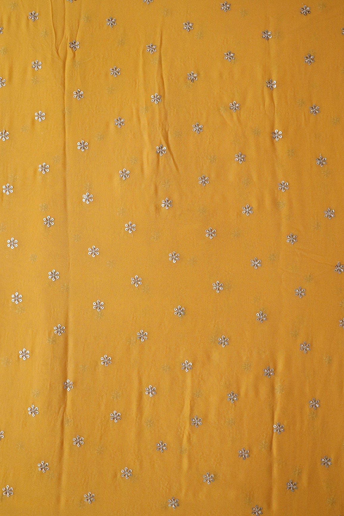 AIzaSyBcstauz-XMPRhEY21AUzeo032pxrXB5Ug - Gold Sequins With Gold Zari Beautiful Small Motif Embroidery On Yellow Viscose Georgette Fabric