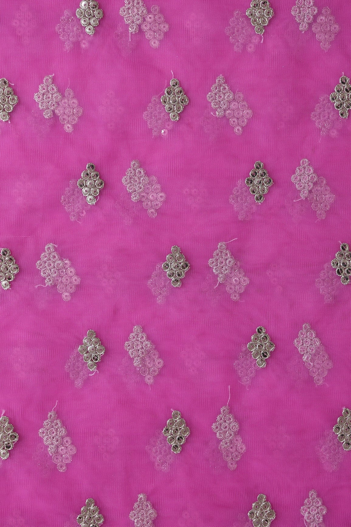 AIzaSyBcstauz-XMPRhEY21AUzeo032pxrXB5Ug - Gold Sequins With Gold Zari Geometric Embroidery On Fuchsia Soft Net Fabric
