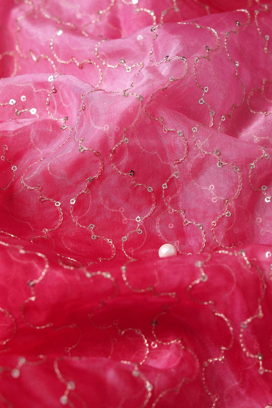 AIzaSyBcstauz-XMPRhEY21AUzeo032pxrXB5Ug - Gold Sequins With Gold Zari Ogee Embroidery Work On Tie & Dye Red Organza Fabric