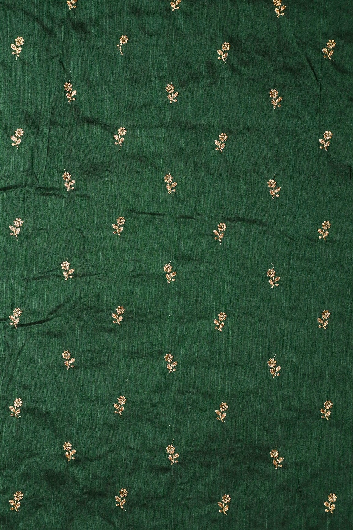 AIzaSyBcstauz-XMPRhEY21AUzeo032pxrXB5Ug - Gold Sequins With Gold Zari Small Floral Motif Embroidery Work On Bottle Green Raw Silk Fabric