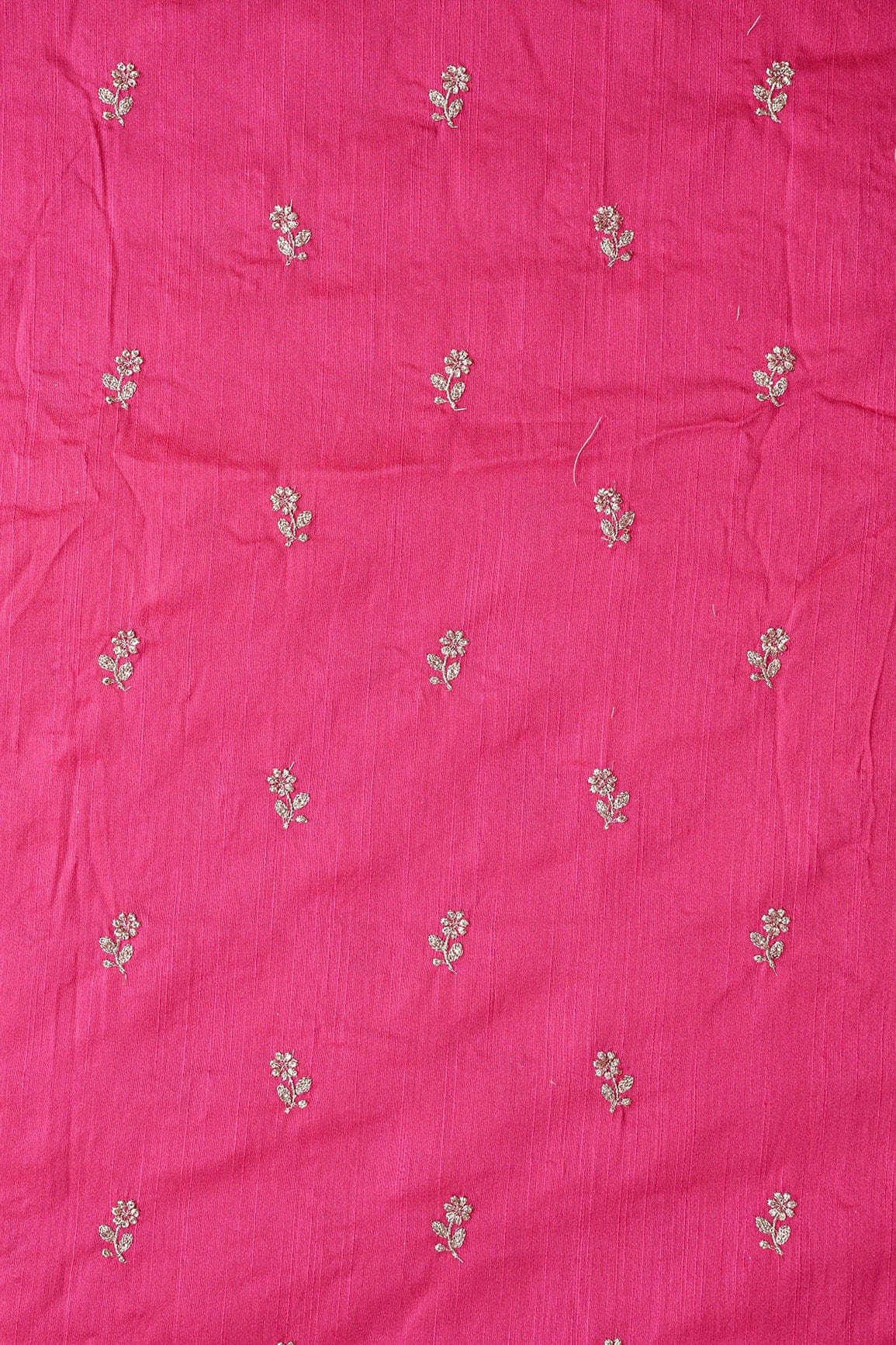 AIzaSyBcstauz-XMPRhEY21AUzeo032pxrXB5Ug - Gold Sequins With Gold Zari Small Floral Motif Embroidery Work On Fuchsia Raw Silk Fabric