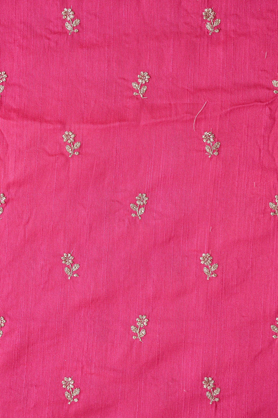 AIzaSyBcstauz-XMPRhEY21AUzeo032pxrXB5Ug - Gold Sequins With Gold Zari Small Floral Motif Embroidery Work On Fuchsia Raw Silk Fabric