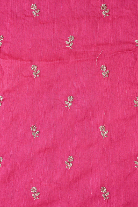 AIzaSyBcstauz-XMPRhEY21AUzeo032pxrXB5Ug - Gold Sequins With Gold Zari Small Floral Motif Embroidery Work On Fuchsia Raw Silk Fabric