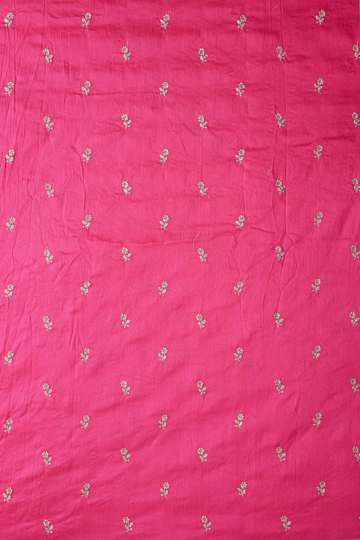 AIzaSyBcstauz-XMPRhEY21AUzeo032pxrXB5Ug - Gold Sequins With Gold Zari Small Floral Motif Embroidery Work On Fuchsia Raw Silk Fabric