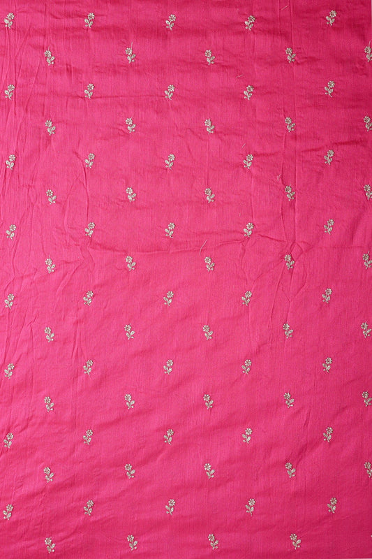 AIzaSyBcstauz-XMPRhEY21AUzeo032pxrXB5Ug - Gold Sequins With Gold Zari Small Floral Motif Embroidery Work On Fuchsia Raw Silk Fabric