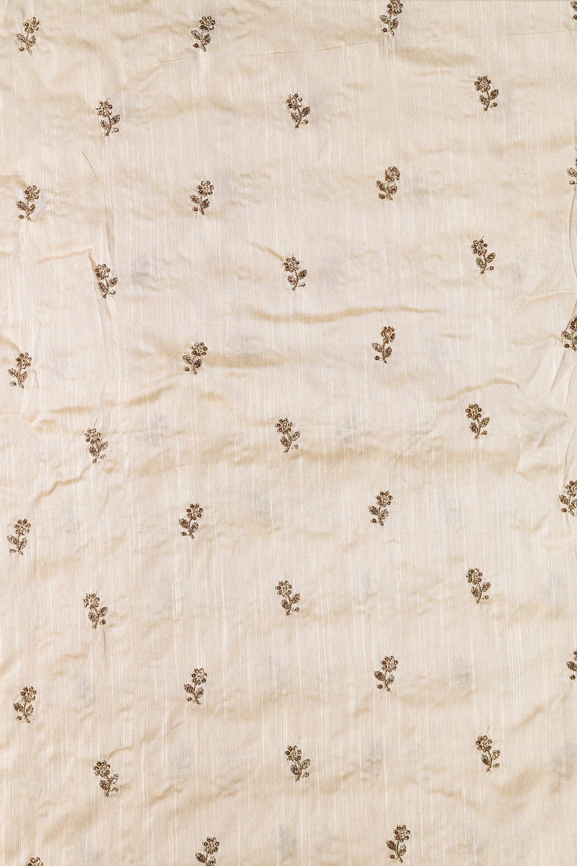 AIzaSyBcstauz-XMPRhEY21AUzeo032pxrXB5Ug - Gold Sequins With Gold Zari Small Floral Motif Embroidery Work On White Raw Silk Fabric