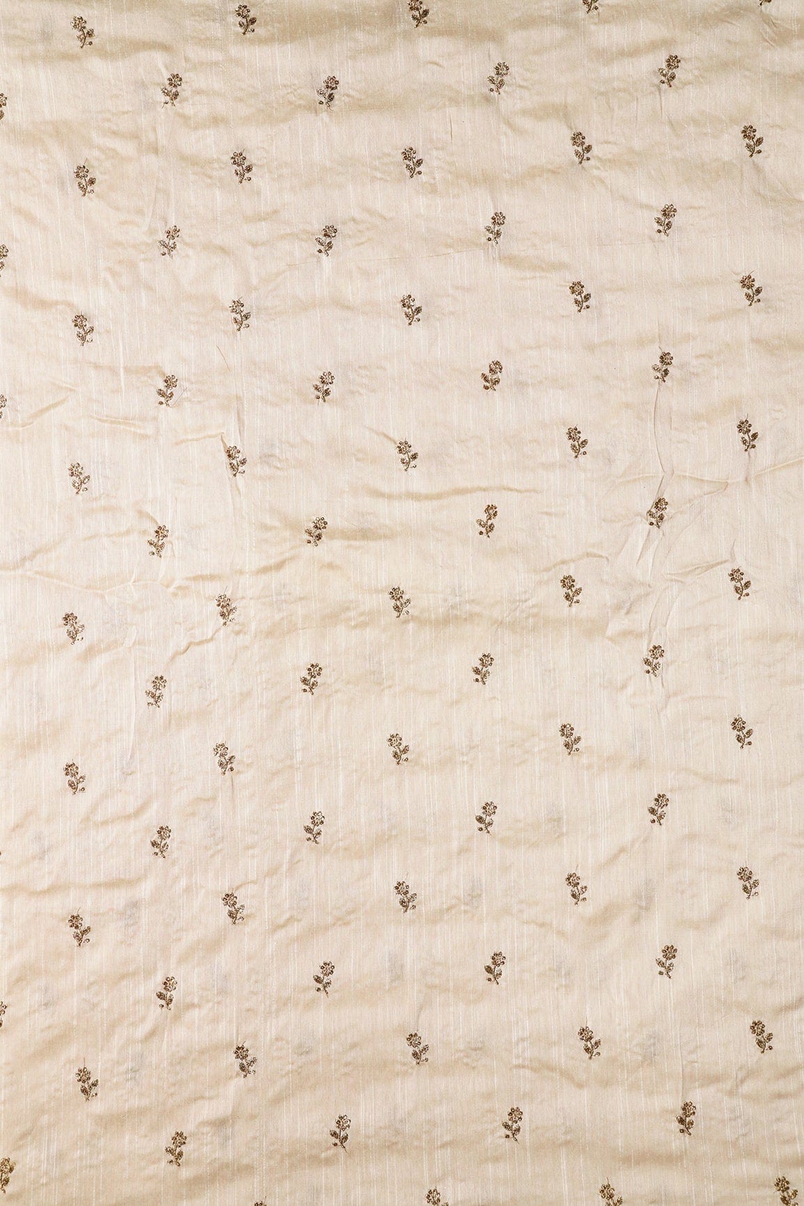 AIzaSyBcstauz-XMPRhEY21AUzeo032pxrXB5Ug - Gold Sequins With Gold Zari Small Floral Motif Embroidery Work On White Raw Silk Fabric