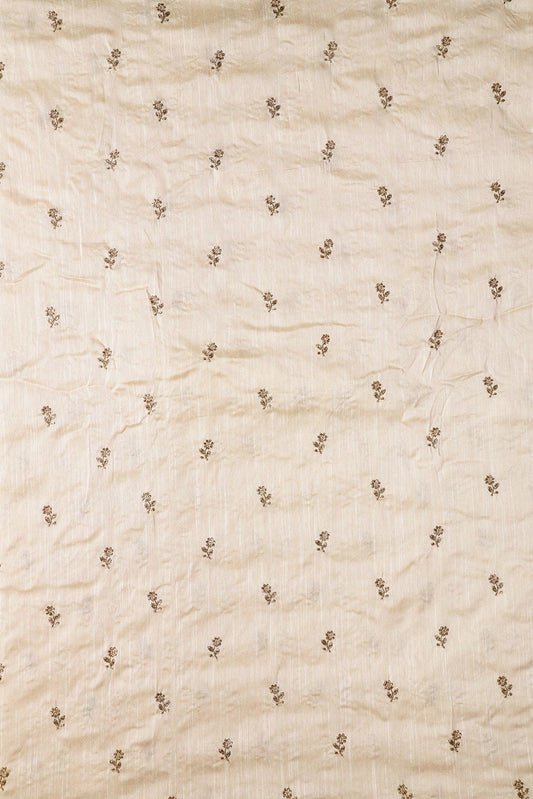 AIzaSyBcstauz-XMPRhEY21AUzeo032pxrXB5Ug - Gold Sequins With Gold Zari Small Floral Motif Embroidery Work On White Raw Silk Fabric