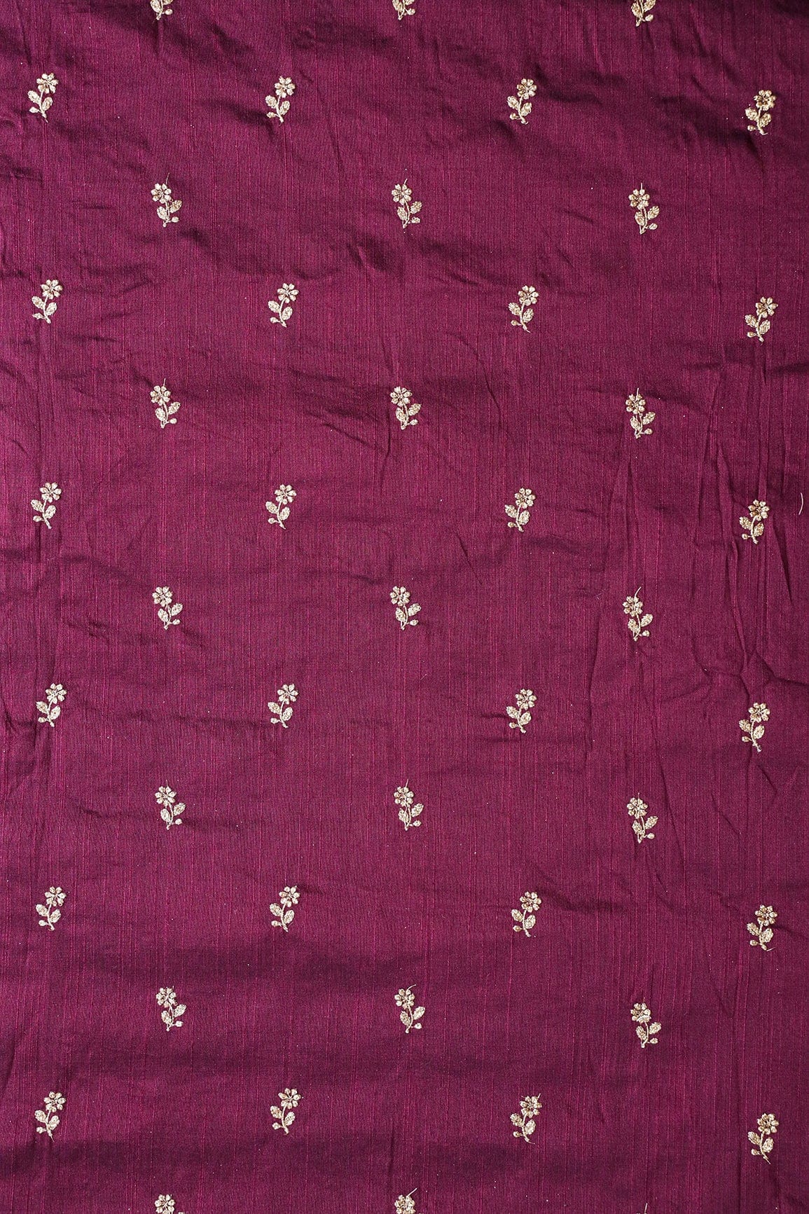 AIzaSyBcstauz-XMPRhEY21AUzeo032pxrXB5Ug - Gold Sequins With Gold Zari Small Floral Motif Embroidery Work On Wine Raw Silk Fabric