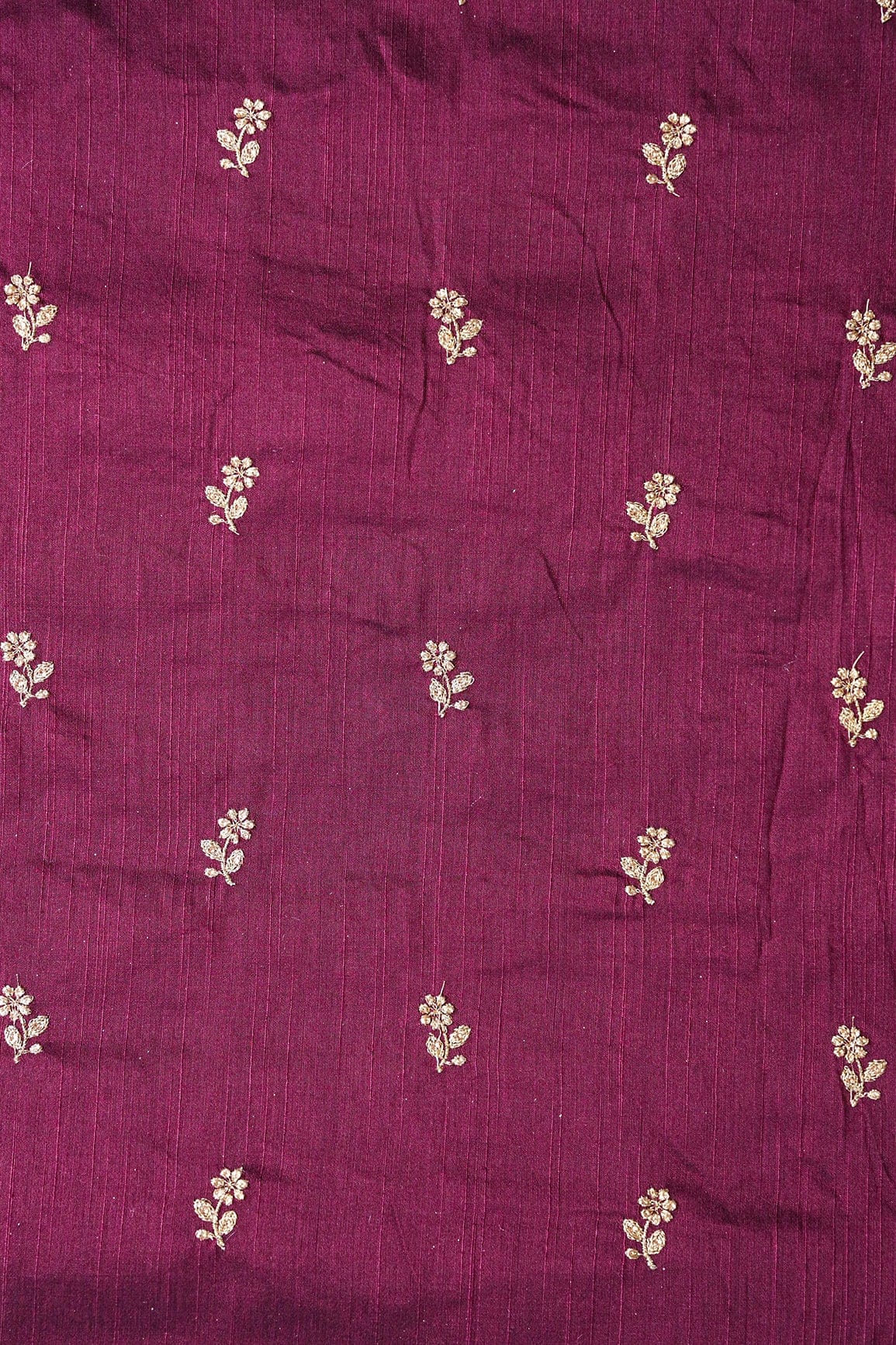 AIzaSyBcstauz-XMPRhEY21AUzeo032pxrXB5Ug - Gold Sequins With Gold Zari Small Floral Motif Embroidery Work On Wine Raw Silk Fabric