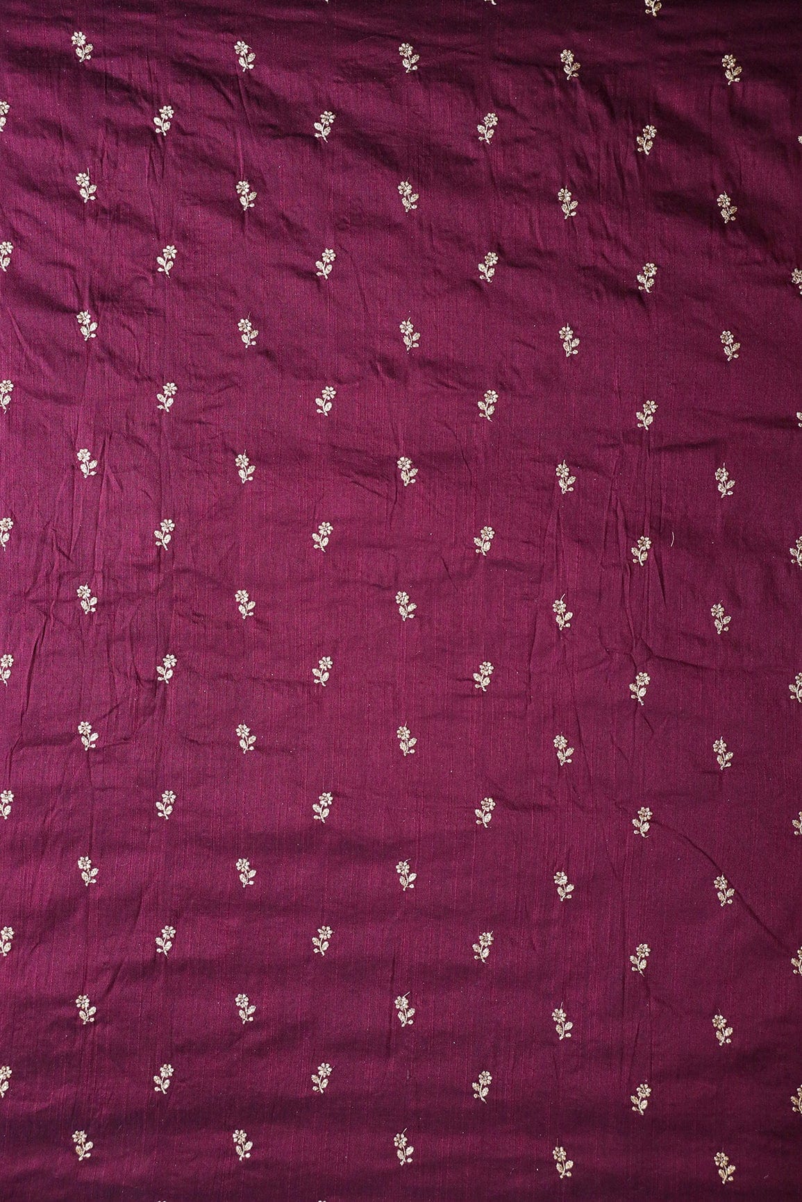 AIzaSyBcstauz-XMPRhEY21AUzeo032pxrXB5Ug - Gold Sequins With Gold Zari Small Floral Motif Embroidery Work On Wine Raw Silk Fabric
