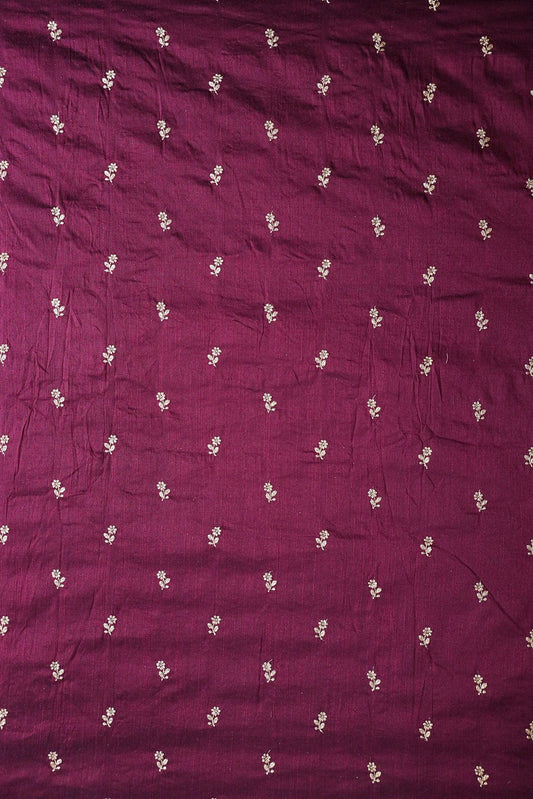 AIzaSyBcstauz-XMPRhEY21AUzeo032pxrXB5Ug - Gold Sequins With Gold Zari Small Floral Motif Embroidery Work On Wine Raw Silk Fabric