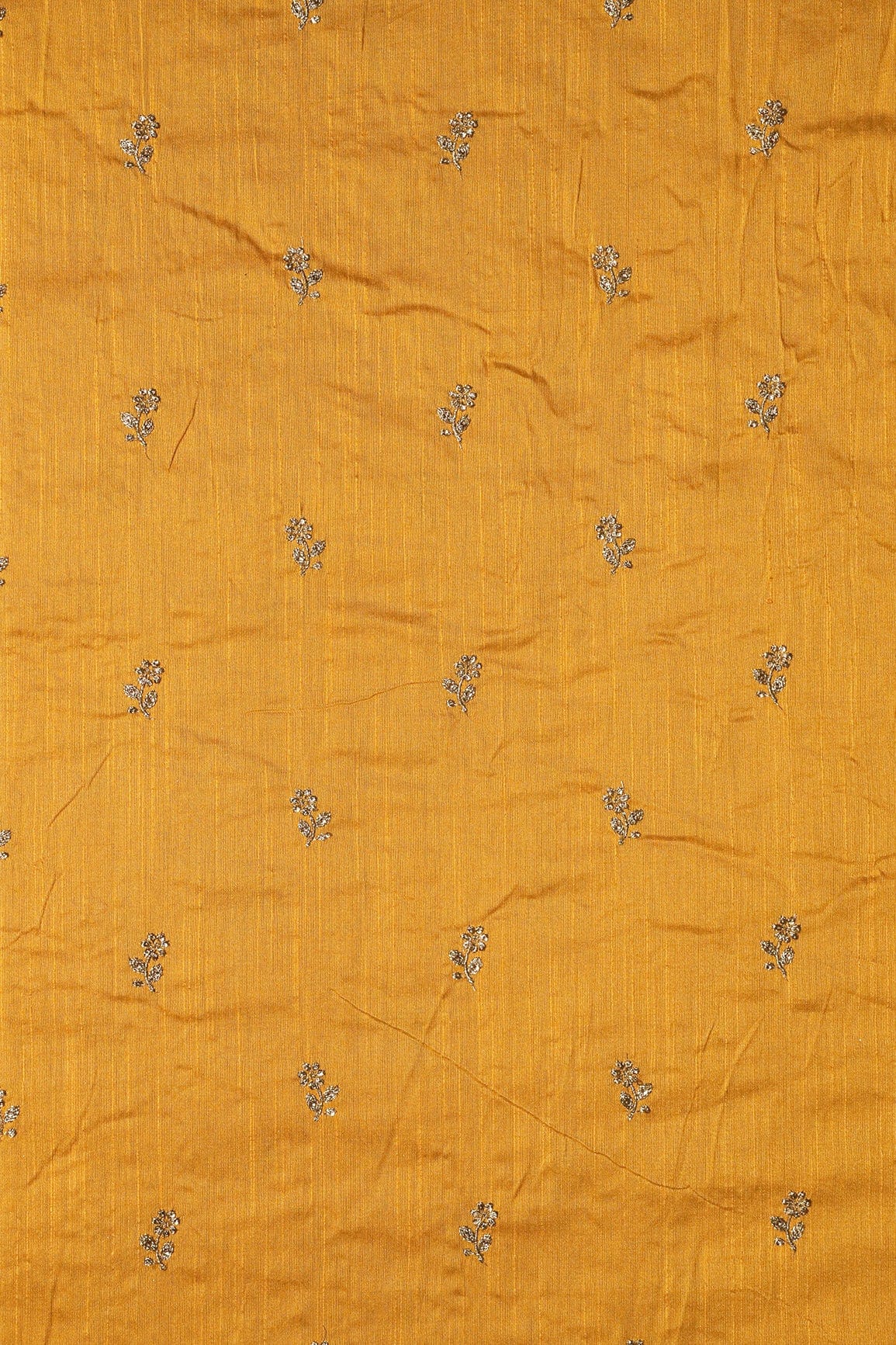 AIzaSyBcstauz-XMPRhEY21AUzeo032pxrXB5Ug - Gold Sequins With Gold Zari Small Floral Motif Embroidery Work On Yellow Raw Silk Fabric