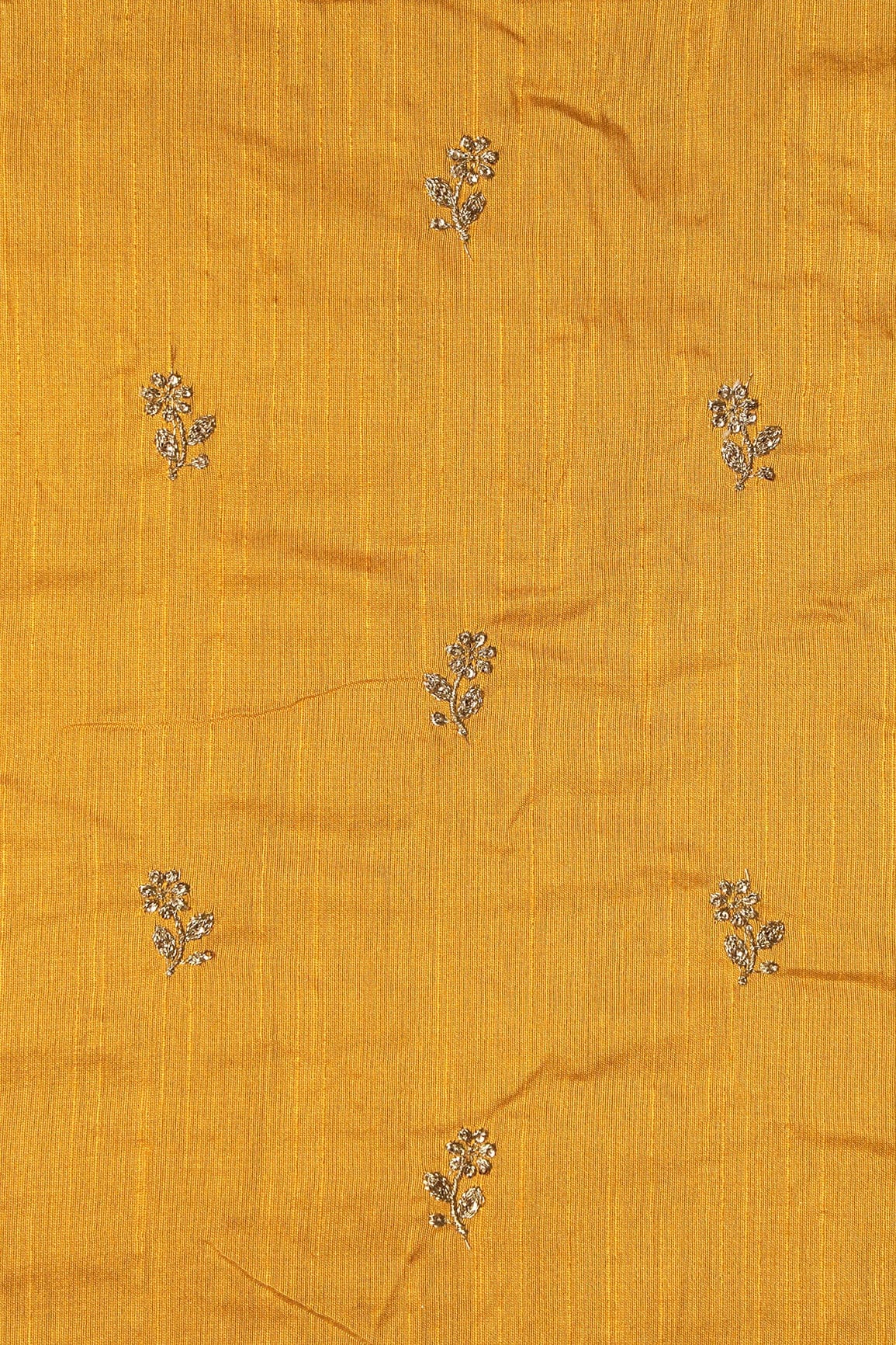AIzaSyBcstauz-XMPRhEY21AUzeo032pxrXB5Ug - Gold Sequins With Gold Zari Small Floral Motif Embroidery Work On Yellow Raw Silk Fabric