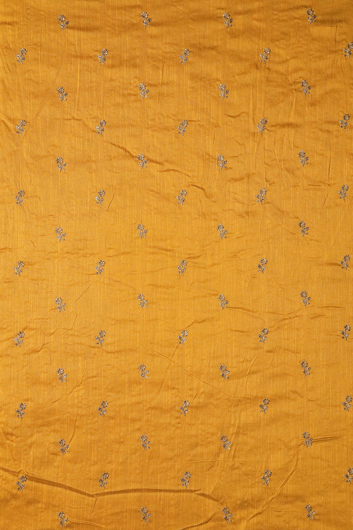 AIzaSyBcstauz-XMPRhEY21AUzeo032pxrXB5Ug - Gold Sequins With Gold Zari Small Floral Motif Embroidery Work On Yellow Raw Silk Fabric