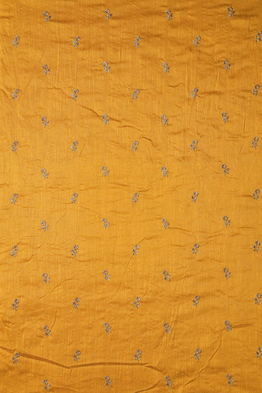 AIzaSyBcstauz-XMPRhEY21AUzeo032pxrXB5Ug - Gold Sequins With Gold Zari Small Floral Motif Embroidery Work On Yellow Raw Silk Fabric