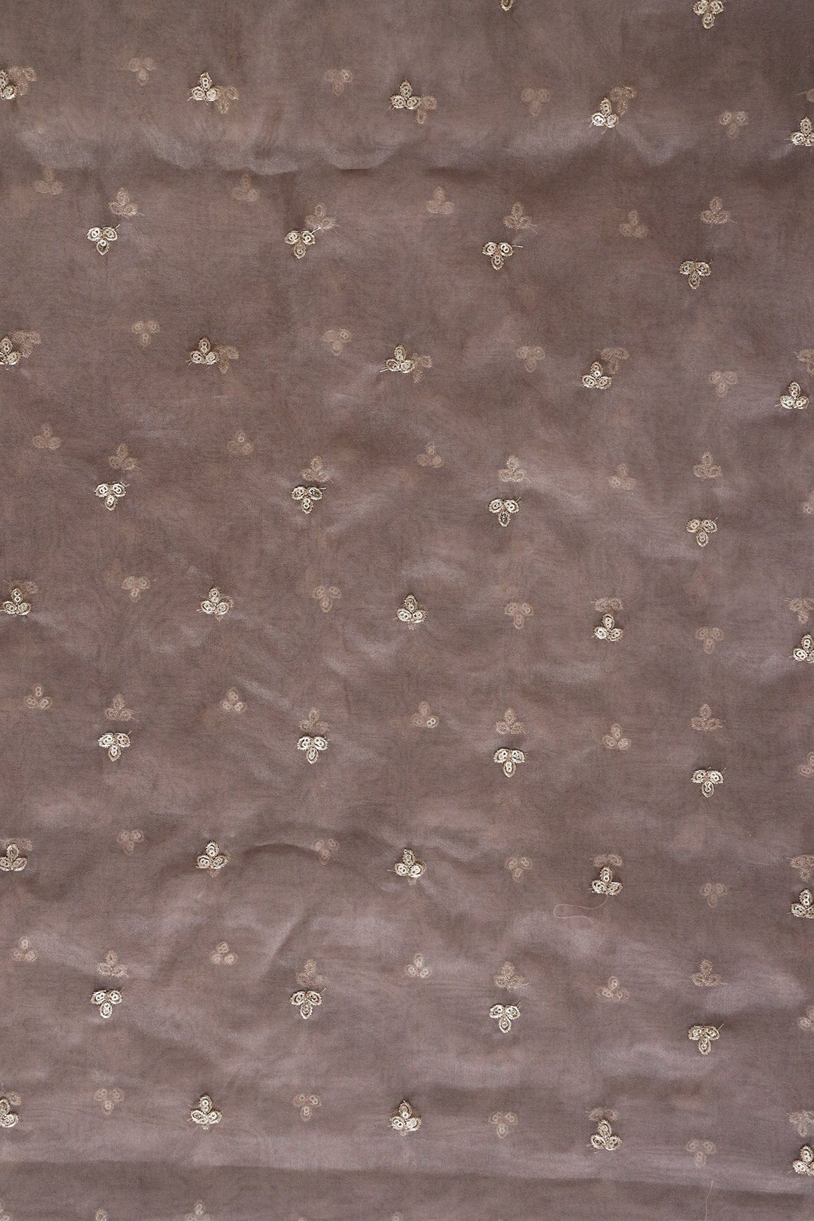 AIzaSyBcstauz-XMPRhEY21AUzeo032pxrXB5Ug - Gold Sequins With Gold Zari Small Leafy Motif Embroidery Work On Brown Organza Fabric