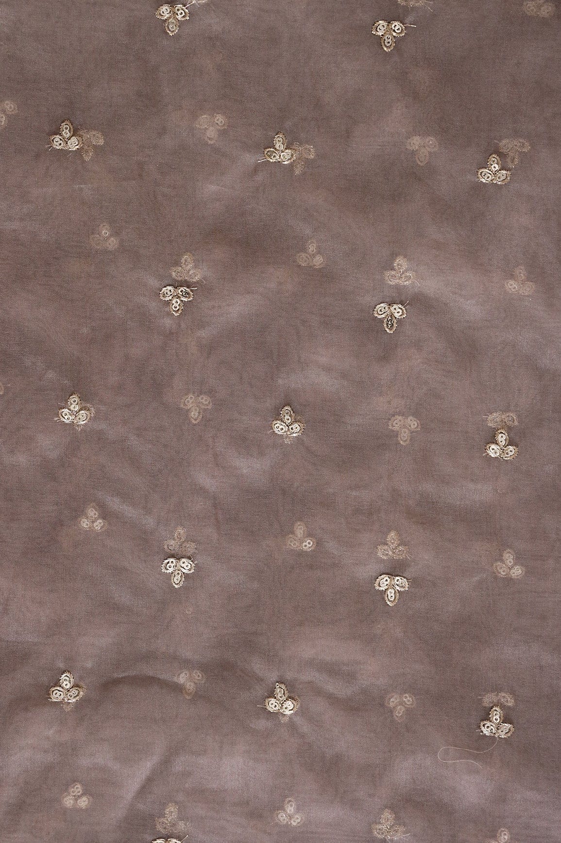 AIzaSyBcstauz-XMPRhEY21AUzeo032pxrXB5Ug - Gold Sequins With Gold Zari Small Leafy Motif Embroidery Work On Brown Organza Fabric