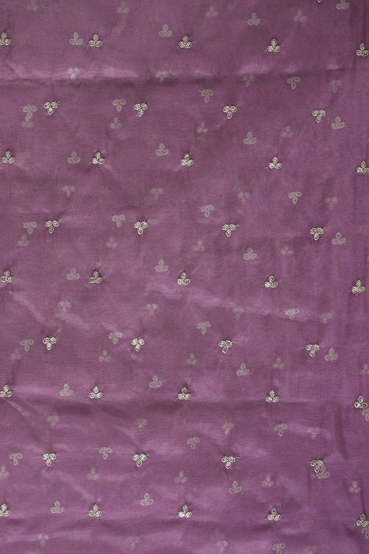 AIzaSyBcstauz-XMPRhEY21AUzeo032pxrXB5Ug - Gold Sequins With Gold Zari Small Leafy Motif Embroidery Work On Mauve Organza Fabric