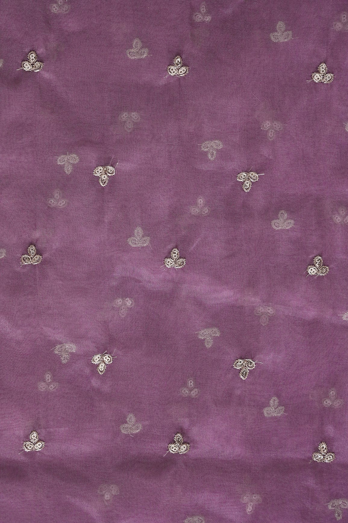 AIzaSyBcstauz-XMPRhEY21AUzeo032pxrXB5Ug - Gold Sequins With Gold Zari Small Leafy Motif Embroidery Work On Mauve Organza Fabric