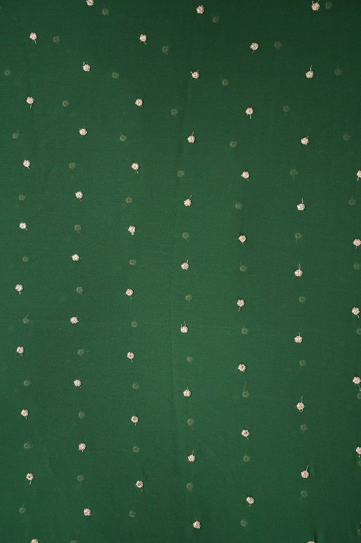 AIzaSyBcstauz-XMPRhEY21AUzeo032pxrXB5Ug - Gold Sequins With Gold Zari Small Motif Embroidery Work On Bottle Green Georgette Fabric