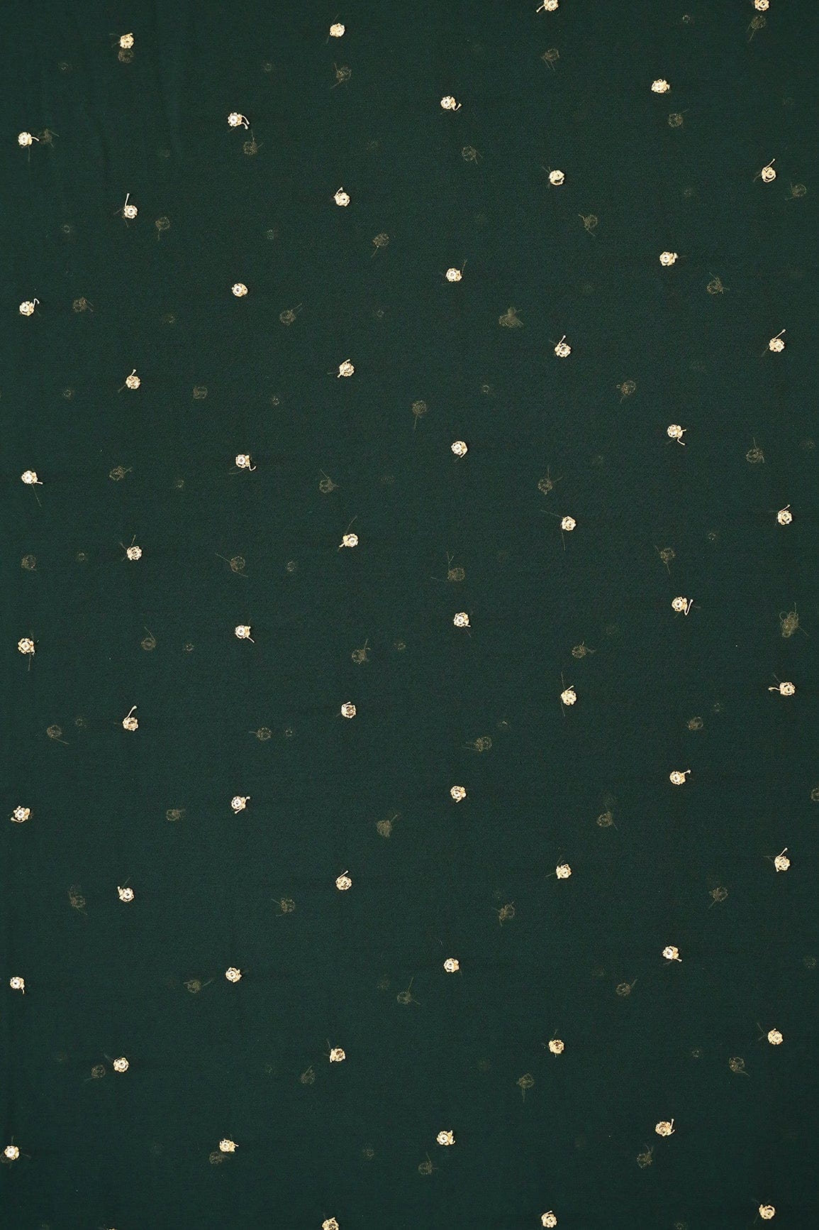 AIzaSyBcstauz-XMPRhEY21AUzeo032pxrXB5Ug - Gold Sequins With Gold Zari Small Motif Embroidery Work On Bottle Green Georgette Fabric