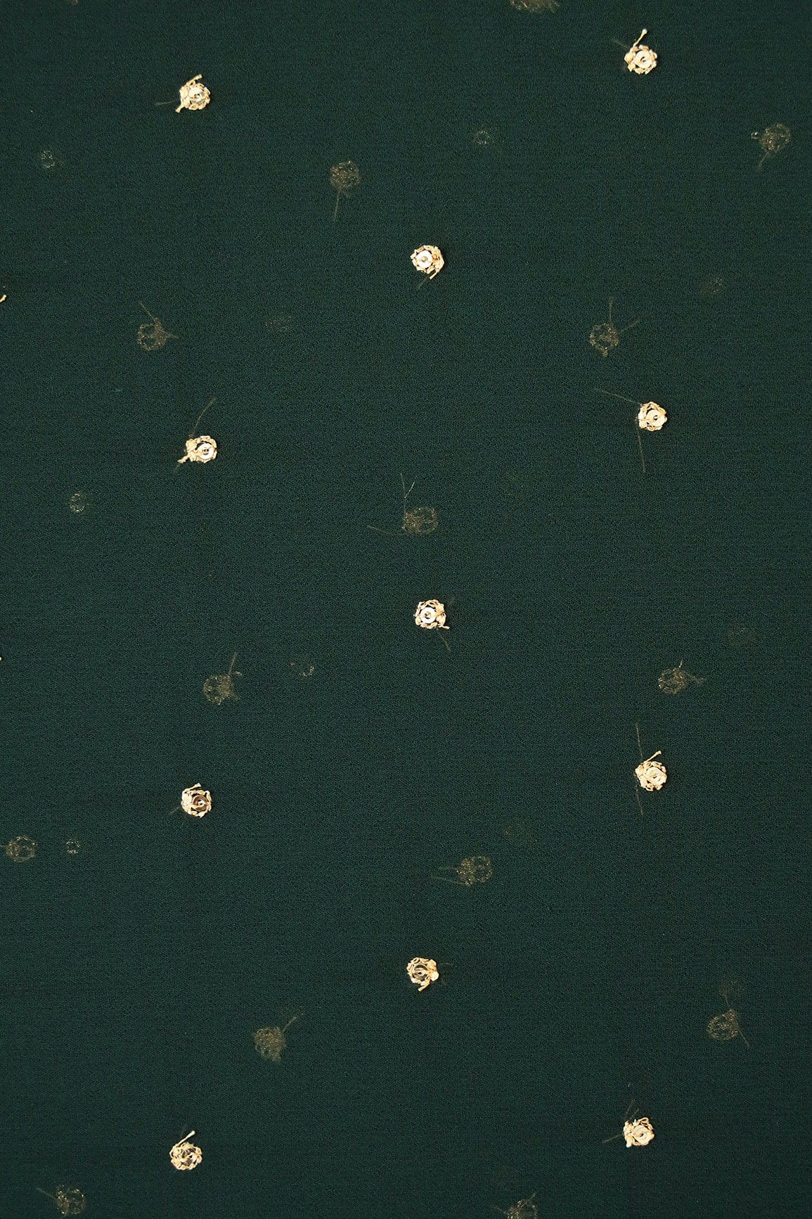 AIzaSyBcstauz-XMPRhEY21AUzeo032pxrXB5Ug - Gold Sequins With Gold Zari Small Motif Embroidery Work On Bottle Green Georgette Fabric