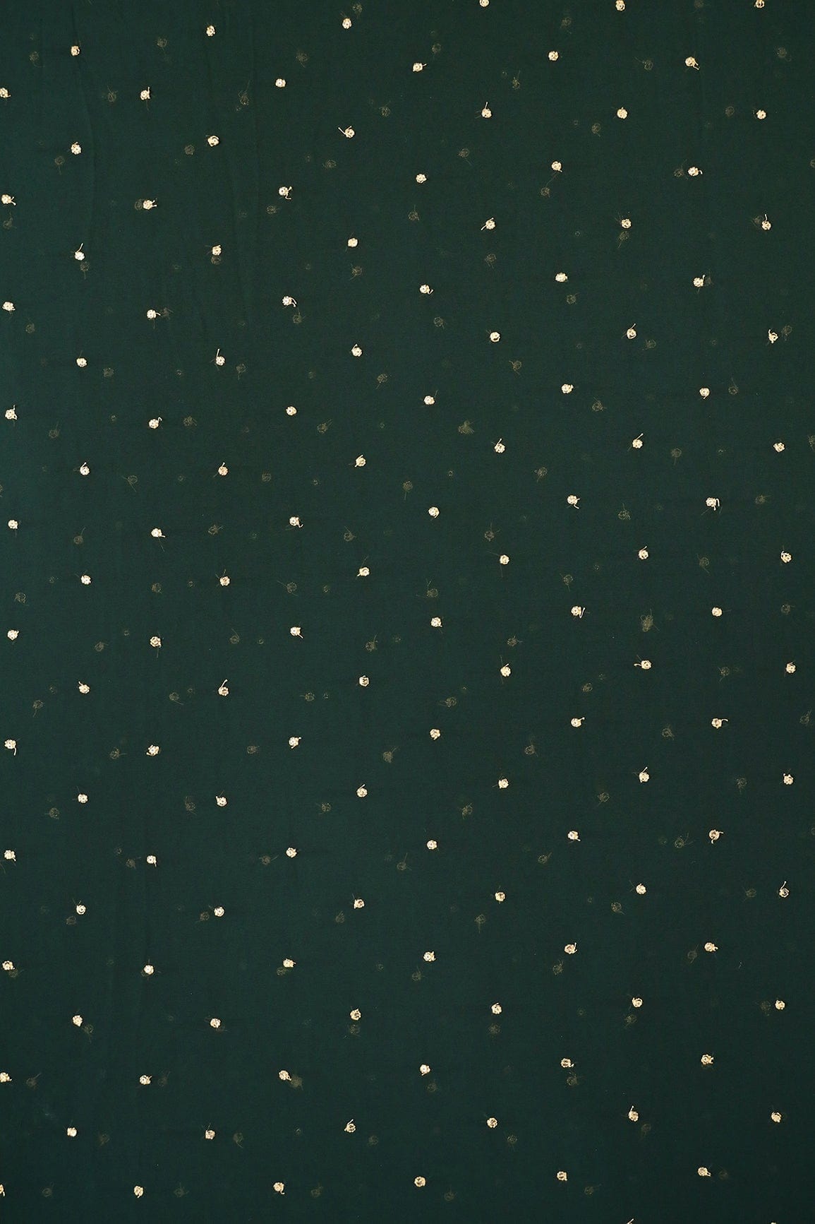 AIzaSyBcstauz-XMPRhEY21AUzeo032pxrXB5Ug - Gold Sequins With Gold Zari Small Motif Embroidery Work On Bottle Green Georgette Fabric