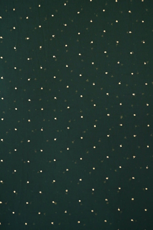 AIzaSyBcstauz-XMPRhEY21AUzeo032pxrXB5Ug - Gold Sequins With Gold Zari Small Motif Embroidery Work On Bottle Green Georgette Fabric
