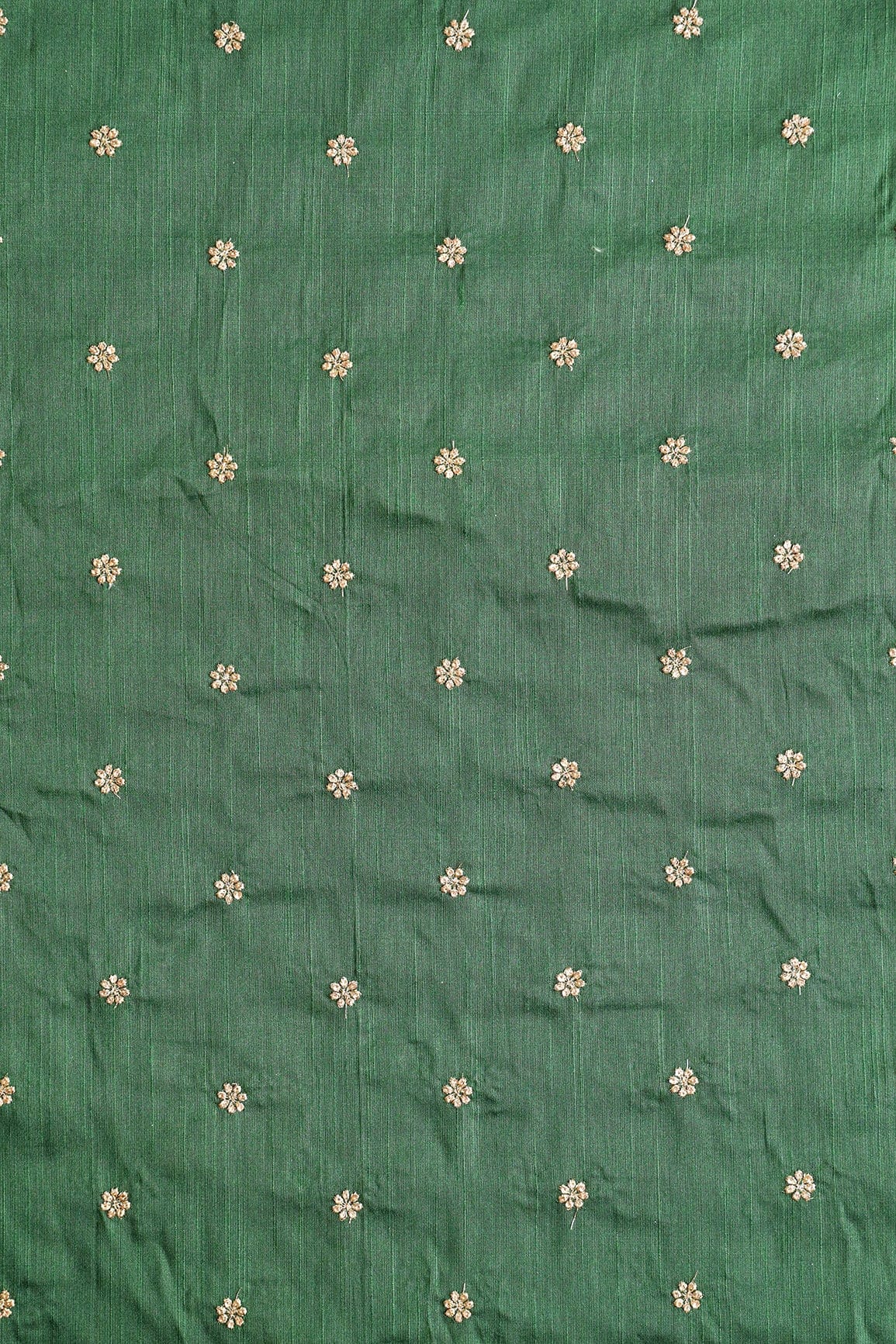 AIzaSyBcstauz-XMPRhEY21AUzeo032pxrXB5Ug - Gold Sequins With Gold Zari Small Motif Embroidery Work On Bottle Green Raw Silk Fabric