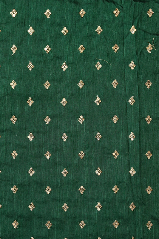 AIzaSyBcstauz-XMPRhEY21AUzeo032pxrXB5Ug - Gold Sequins With Gold Zari Small Motif Embroidery Work On Bottle Green Raw Silk Fabric