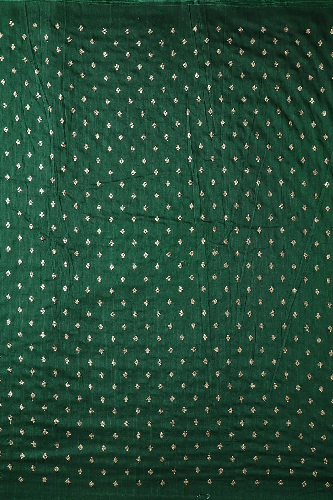 AIzaSyBcstauz-XMPRhEY21AUzeo032pxrXB5Ug - Gold Sequins With Gold Zari Small Motif Embroidery Work On Bottle Green Raw Silk Fabric