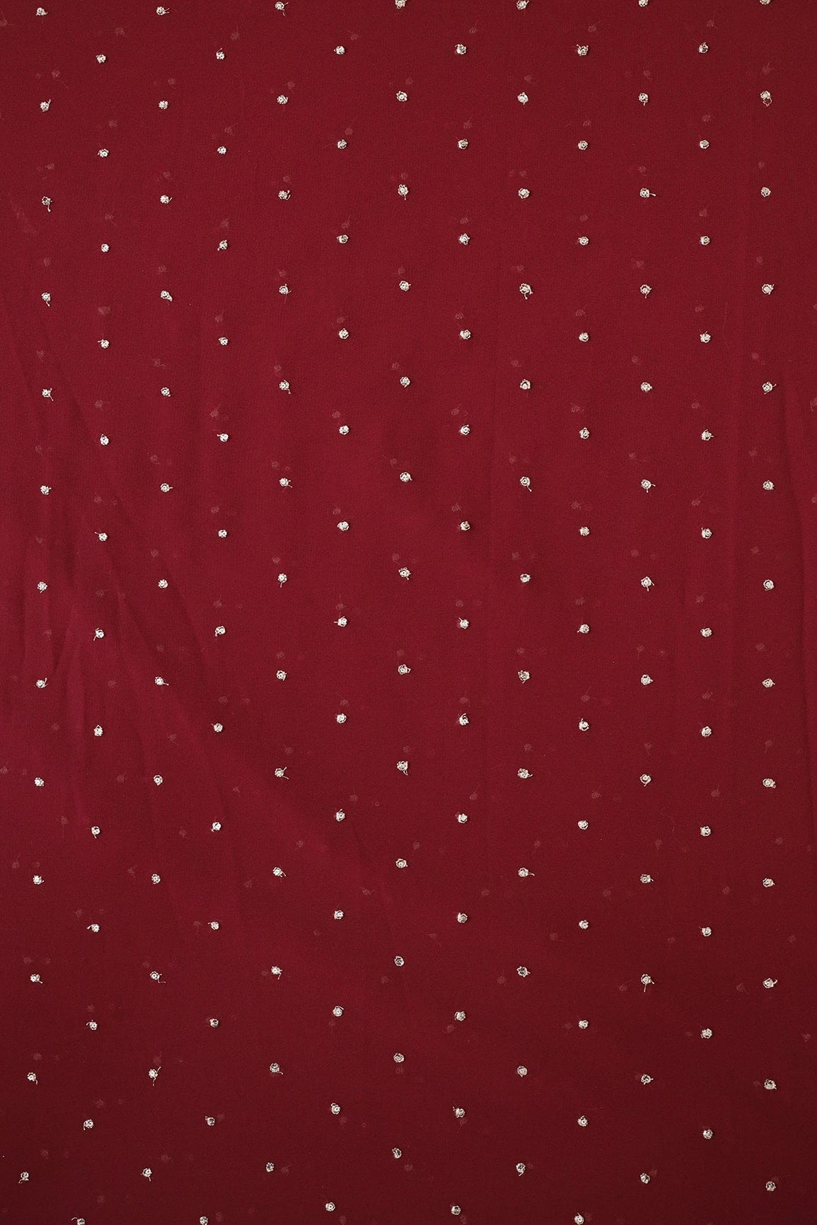 AIzaSyBcstauz-XMPRhEY21AUzeo032pxrXB5Ug - Gold Sequins With Gold Zari Small Motif Embroidery Work On Dark Maroon Georgette Fabric
