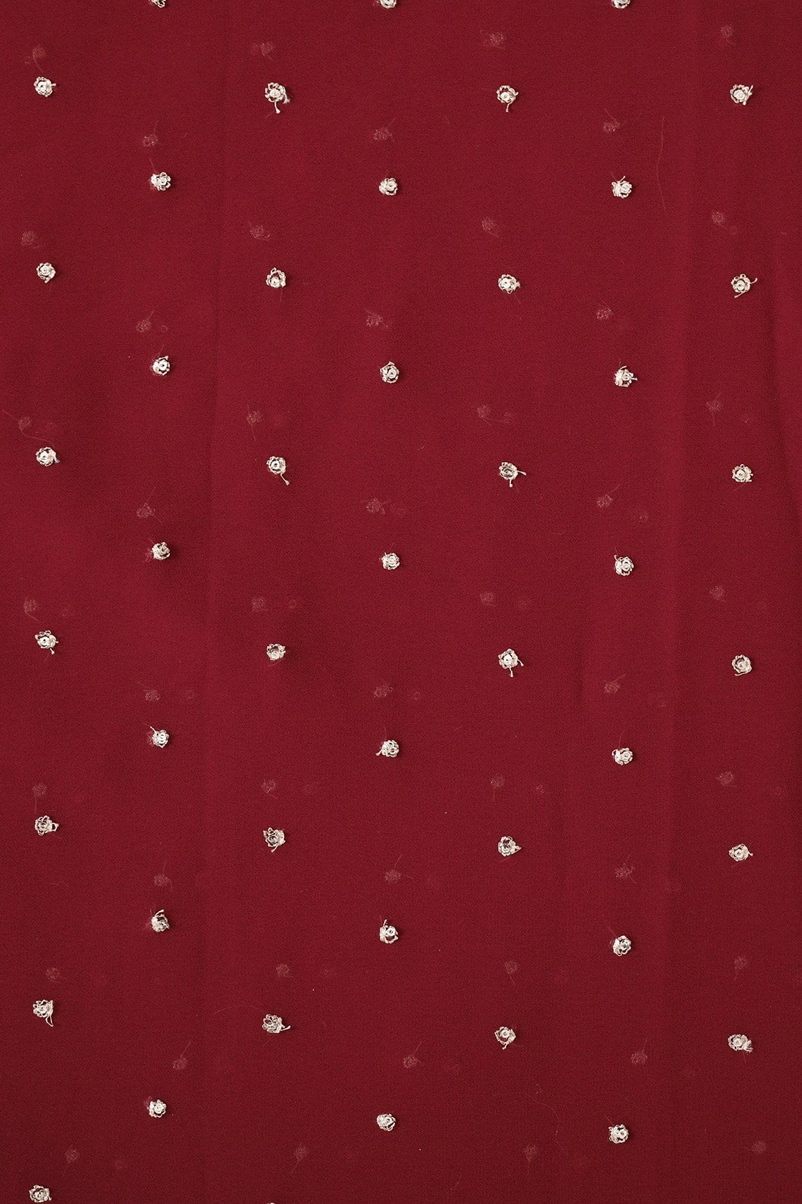 AIzaSyBcstauz-XMPRhEY21AUzeo032pxrXB5Ug - Gold Sequins With Gold Zari Small Motif Embroidery Work On Dark Maroon Georgette Fabric