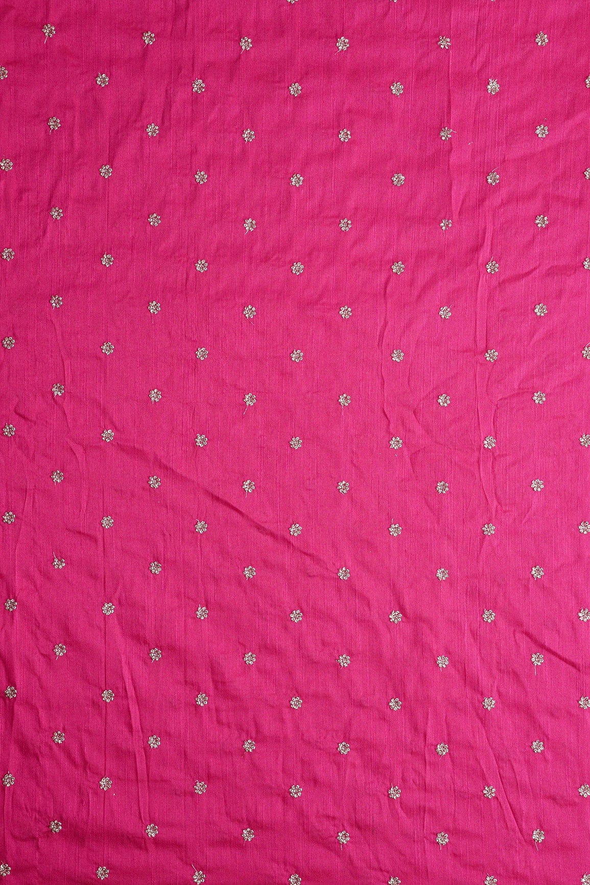 AIzaSyBcstauz-XMPRhEY21AUzeo032pxrXB5Ug - Gold Sequins With Gold Zari Small Motif Embroidery Work On Fuchsia Raw Silk Fabric