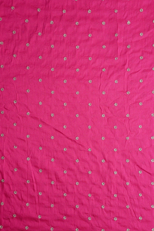 AIzaSyBcstauz-XMPRhEY21AUzeo032pxrXB5Ug - Gold Sequins With Gold Zari Small Motif Embroidery Work On Fuchsia Raw Silk Fabric