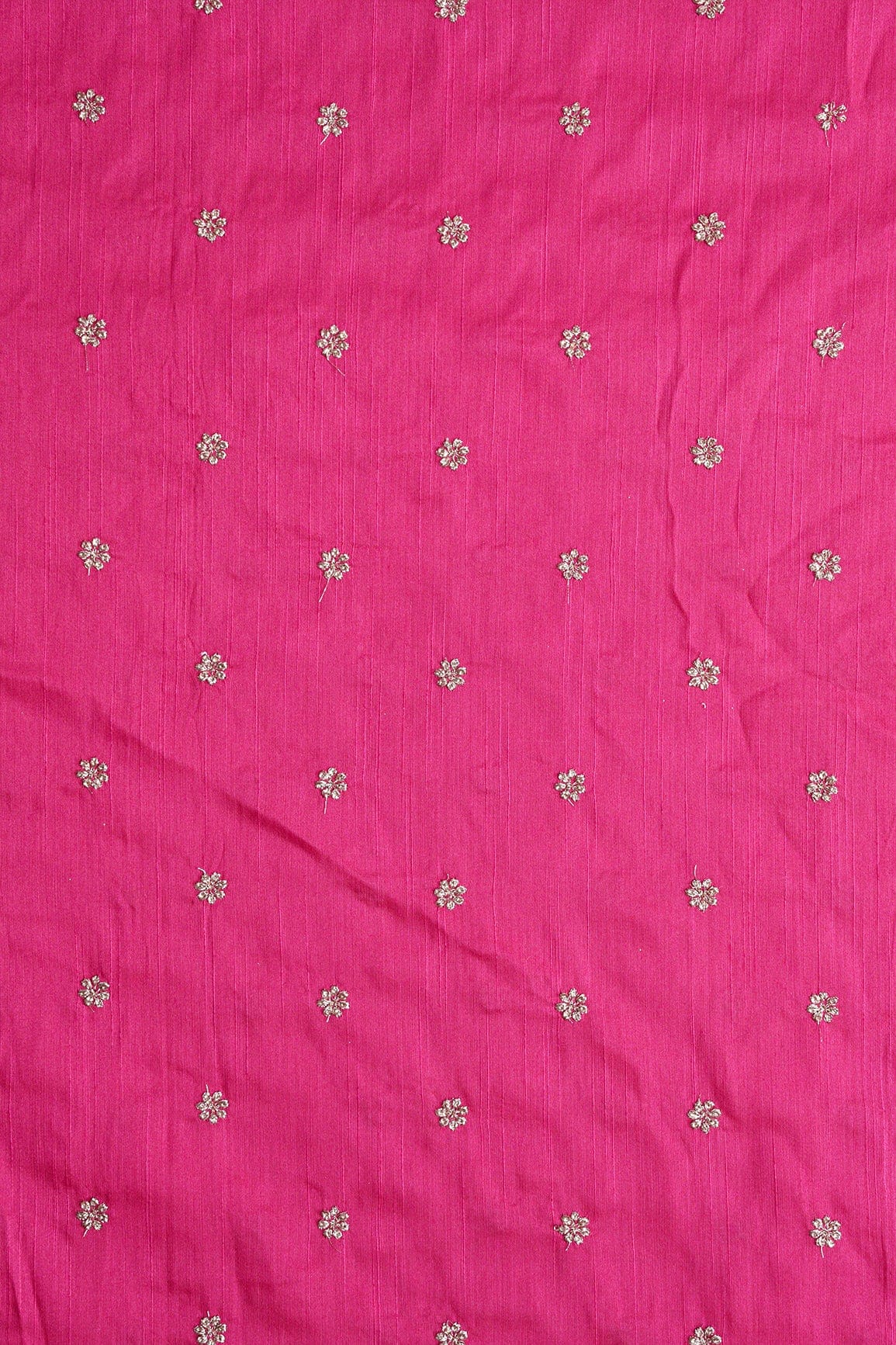 AIzaSyBcstauz-XMPRhEY21AUzeo032pxrXB5Ug - Gold Sequins With Gold Zari Small Motif Embroidery Work On Fuchsia Raw Silk Fabric