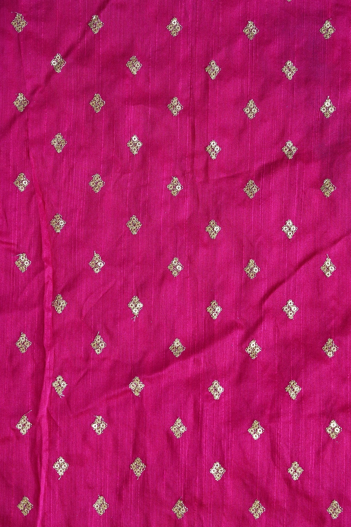 AIzaSyBcstauz-XMPRhEY21AUzeo032pxrXB5Ug - Gold Sequins With Gold Zari Small Motif Embroidery Work On Fuchsia Raw Silk Fabric