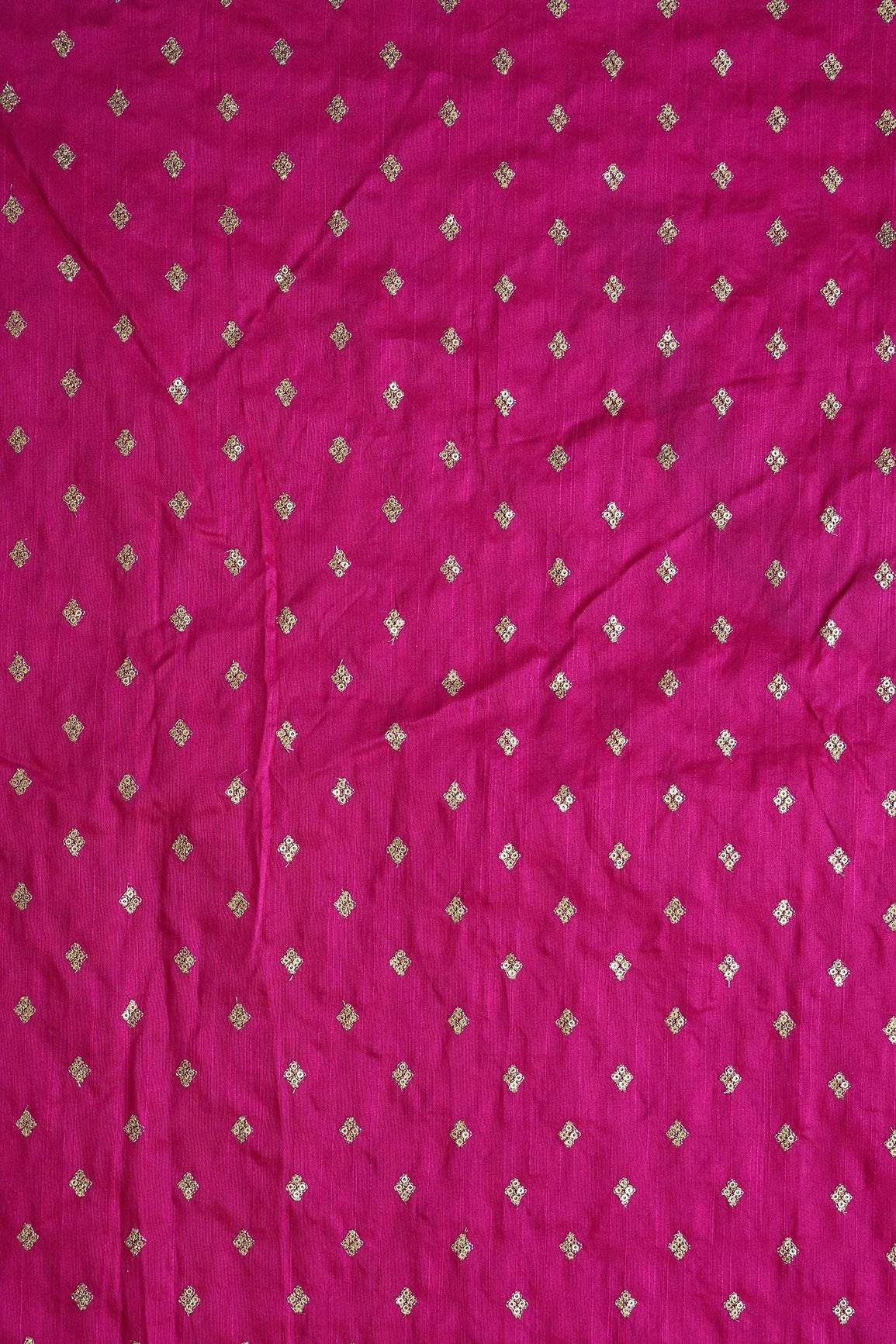 AIzaSyBcstauz-XMPRhEY21AUzeo032pxrXB5Ug - Gold Sequins With Gold Zari Small Motif Embroidery Work On Fuchsia Raw Silk Fabric